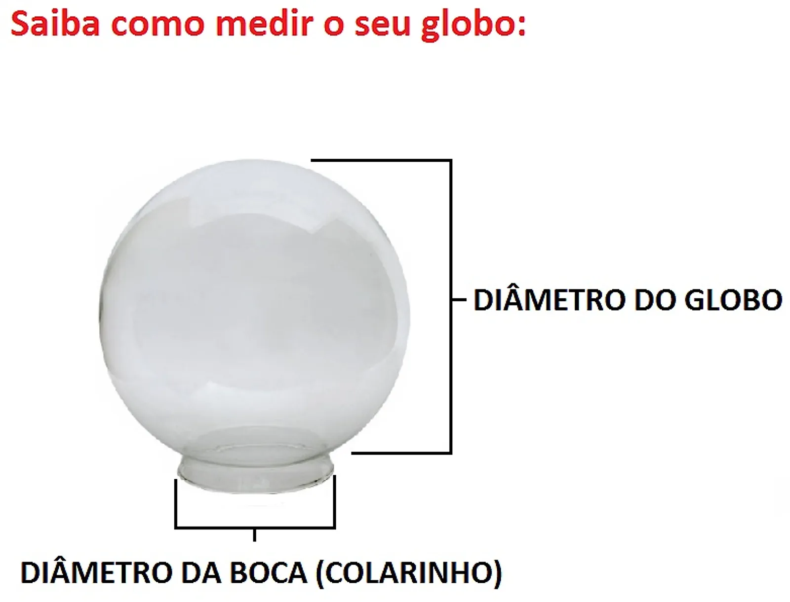 Globo de Vidro Transparente com Colarinho - Medidas, saiba como medir seu globo.
