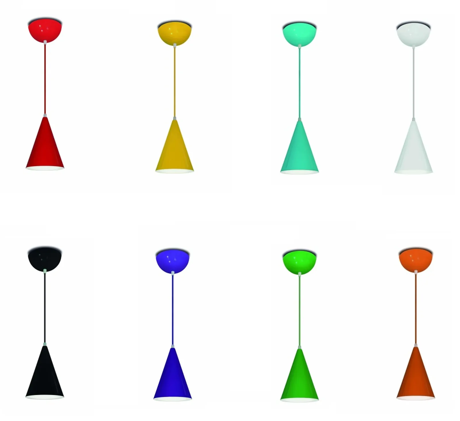 Pendente Cone em Alumínio Soquete E-27 - amarelo, azul, branco com branco, laranja, preto com branco