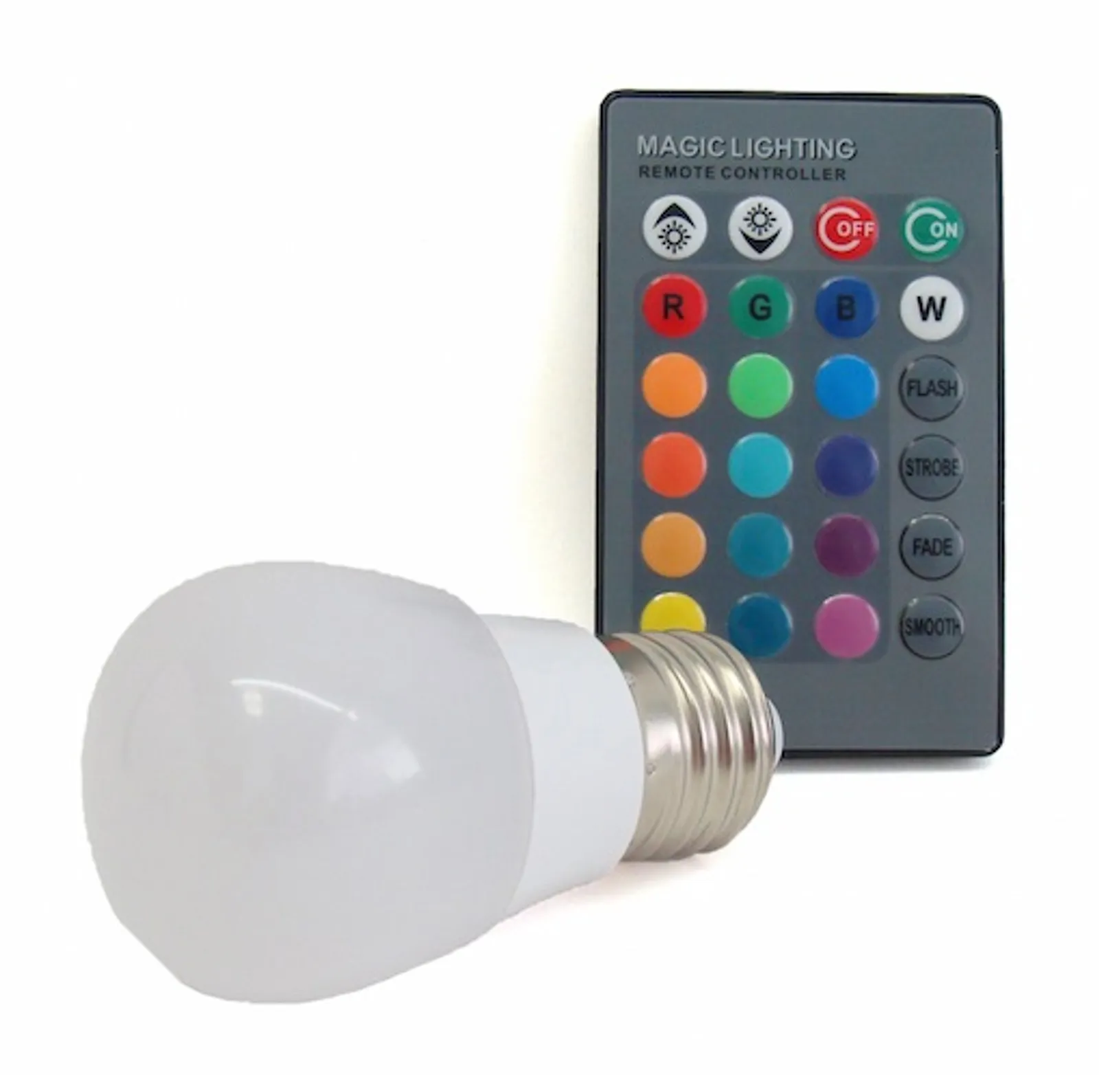 Lâmpada Bolinha RGB com soquete E27, acompanha controle remoto.