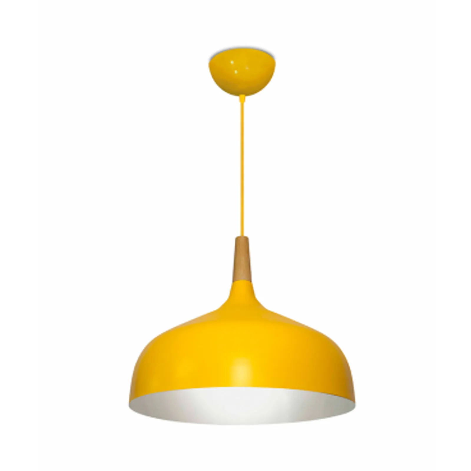 Luminária Pendente Gota em Alumínio e Madeira E-27 - Amarelo e Branco