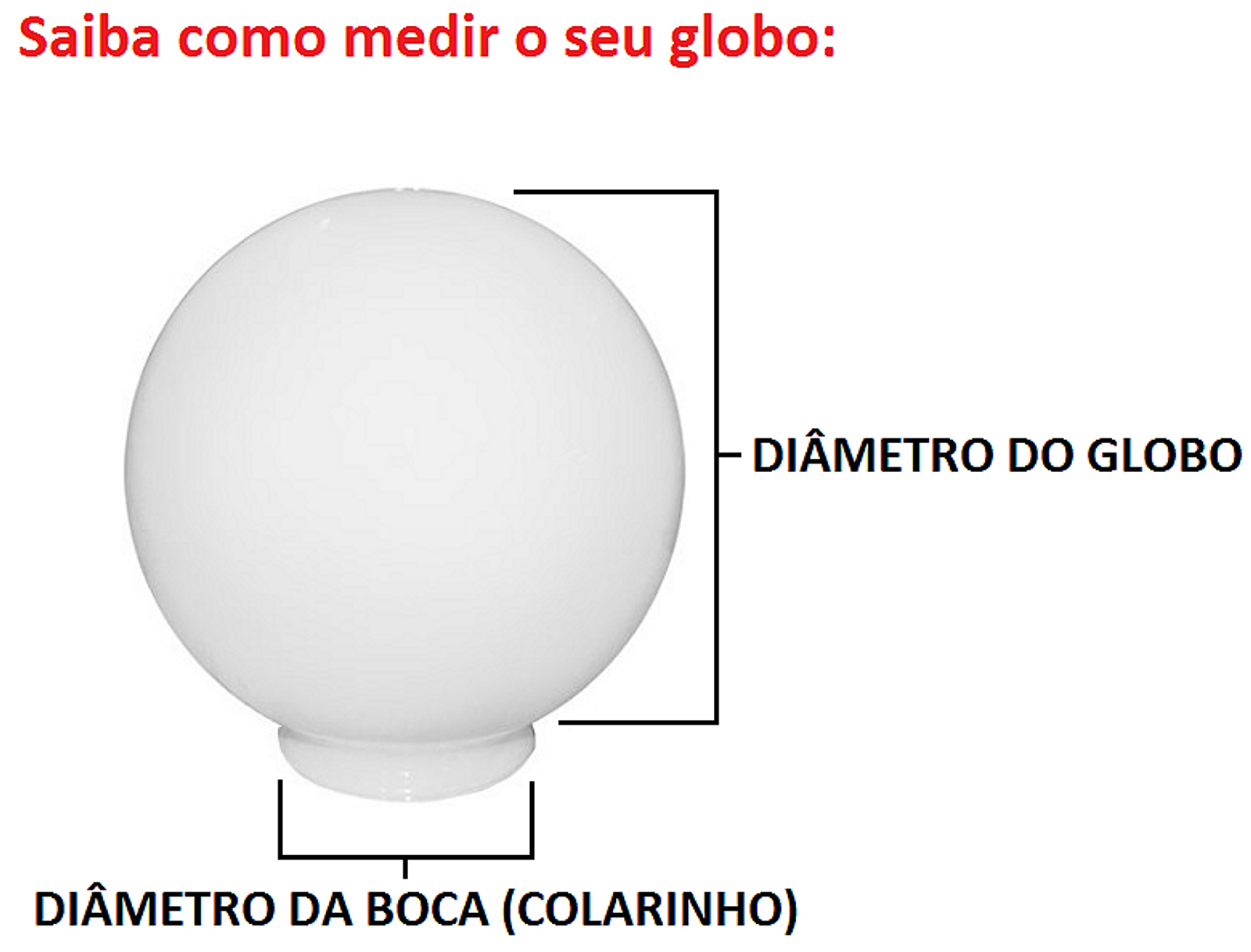 Globo de Vidro Leitoso com Colarinho, medidas, saiba como medir.