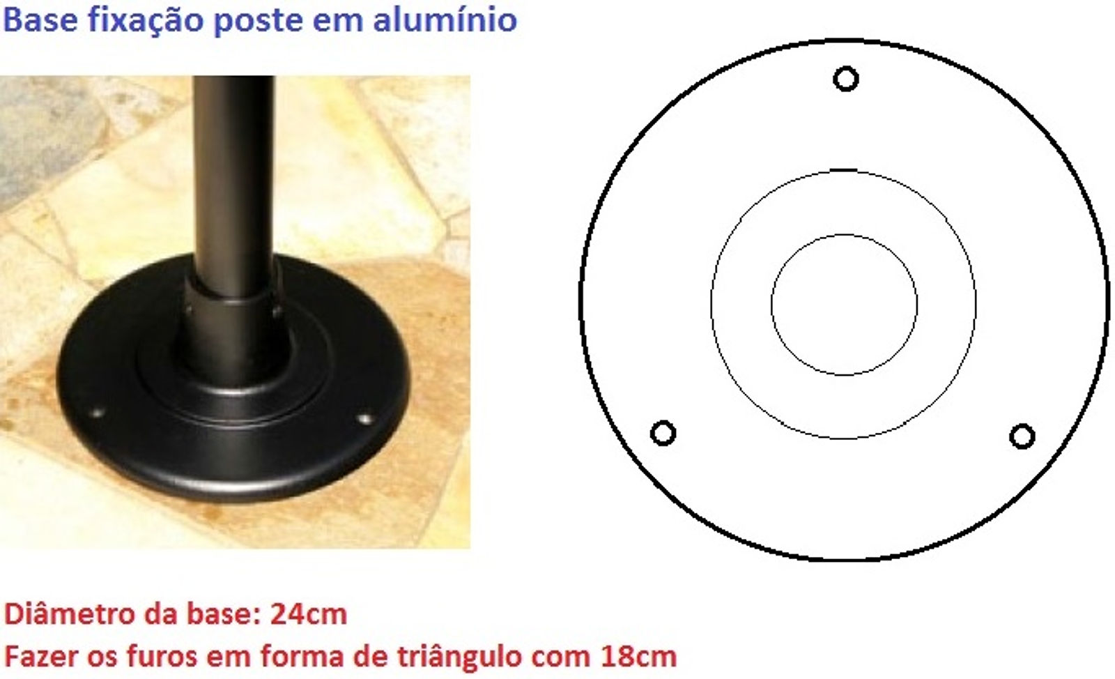 Poste Decorativo com Vidro Dalila Pequeno, Base de fixação.