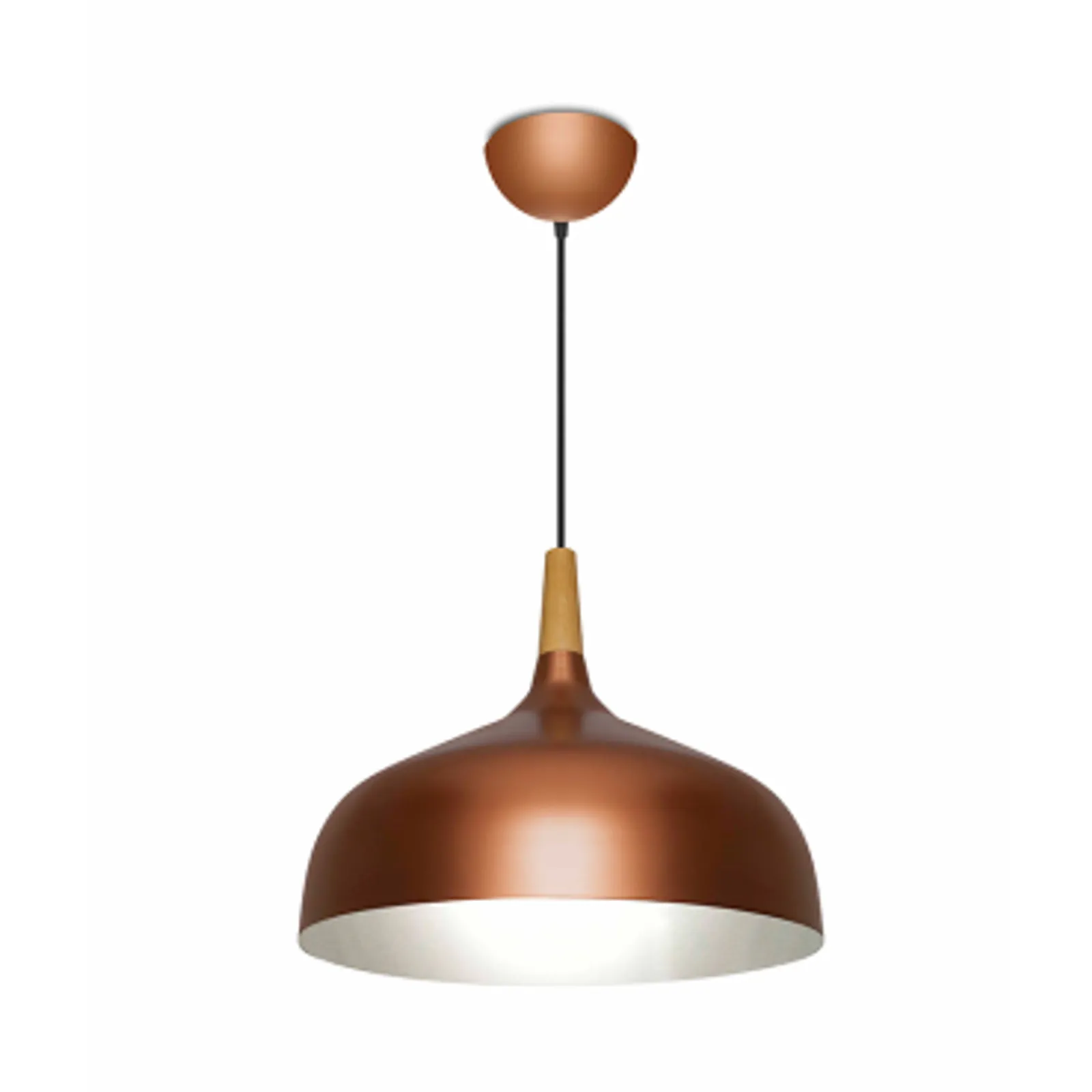 Luminária Pendente Gota em Alumínio e Madeira E-27 - Cobre e Branco