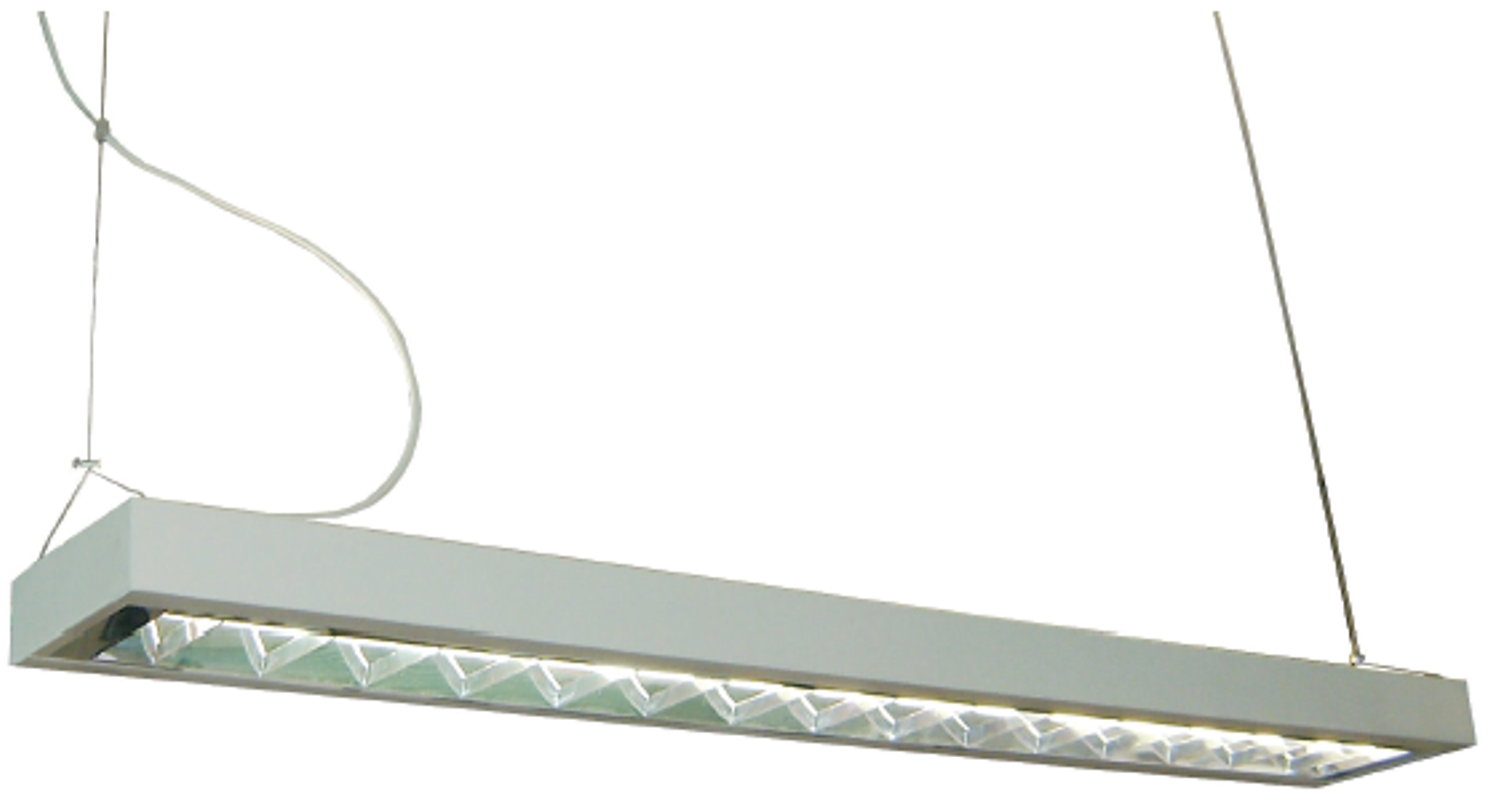 Pendente decorativo com aletas e refletor parabólico para lâmpadas T5.