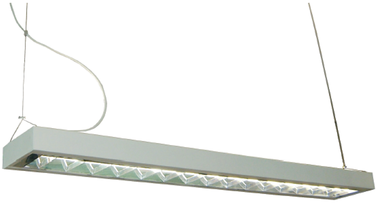 Pendente decorativo com aletas e refletor parabólico para lâmpadas T5.